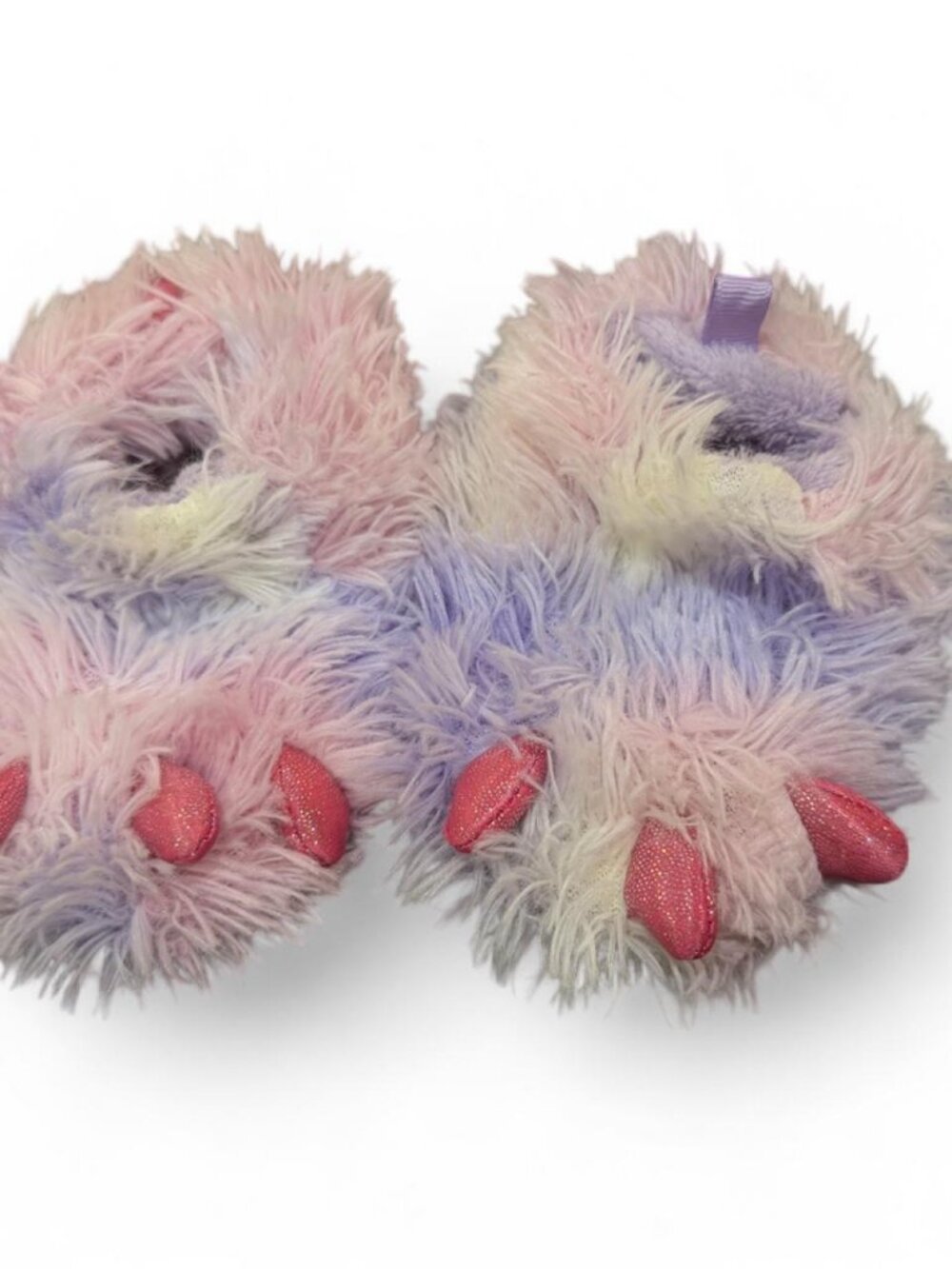 Wonder Nation Pink & Purple Fluffy Toddler Slippers Size 4